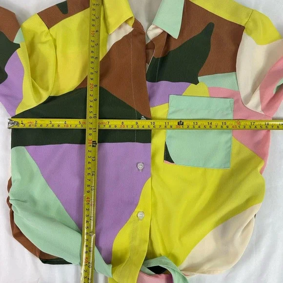 Anthropologie Sanctuary Girlfriend Artist Field Colorblock Tie Shirt Boho XS - Picture 7 of 11